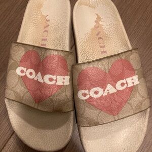 Coach Beige and Red Heart Slides